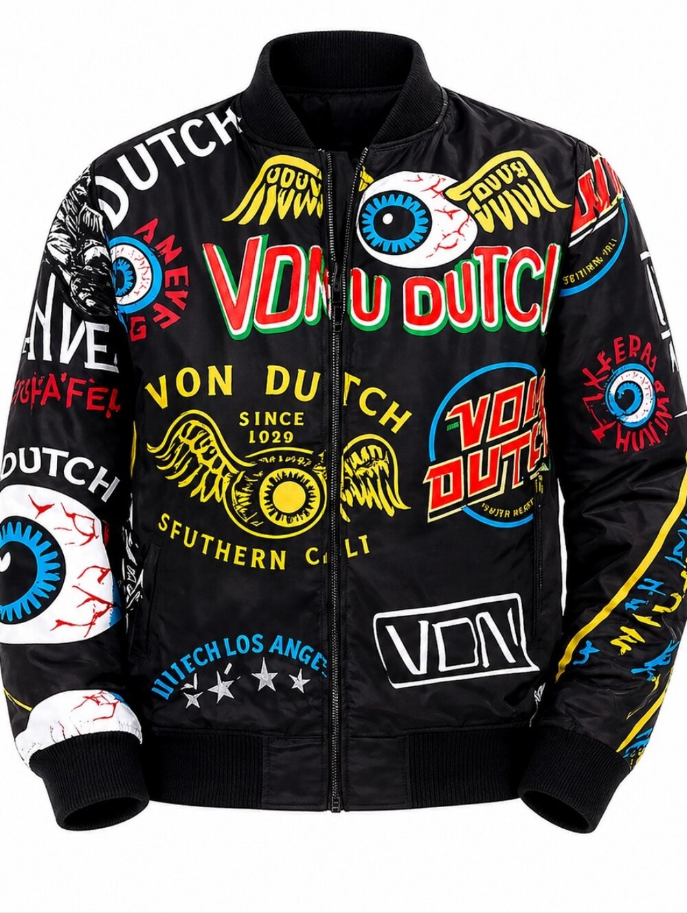 VON DUTCH Bomber Jacket Y2K All Over Logo Graphic Mens Large